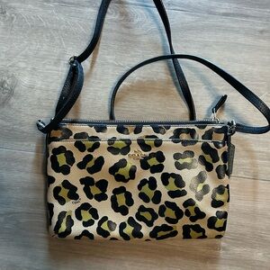 Coach Black and Tan Leopard Crossbody Bag